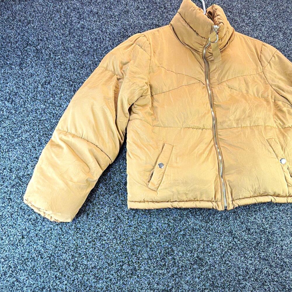 Love Tree Womens Beige Short Puffer Jacket Full Zip Pockets Size S Long Sleeve
